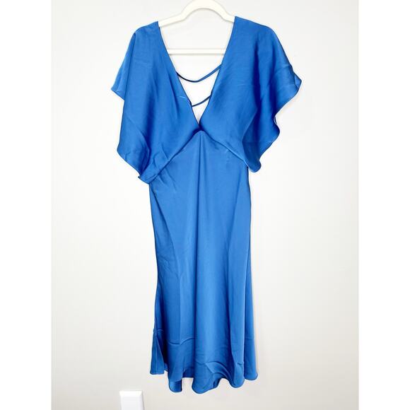 Sachin + Babi For Anthropologie Midi Dress Deep V-Neck Ruffle Blue Size 10P - Picture 4 of 12
